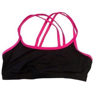 🩰 PINK Victoria’s Secret Yoga Sports Bra - Sz Lg Black with Hot Pink Accents